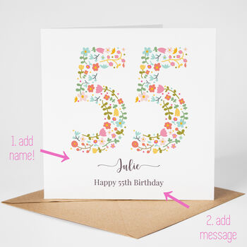 Floral Fun Personalised 55th Birthday Card, 5 of 5