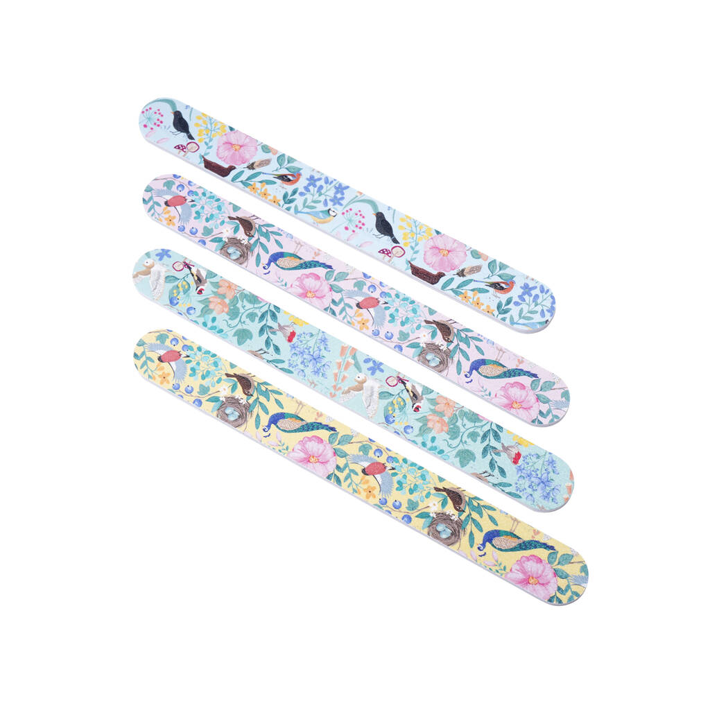 Set Of Four Nail Files In Colourful British Birds Print