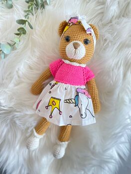 Cute Handmade Teddy Bear With Colourful Dress, 6 of 8