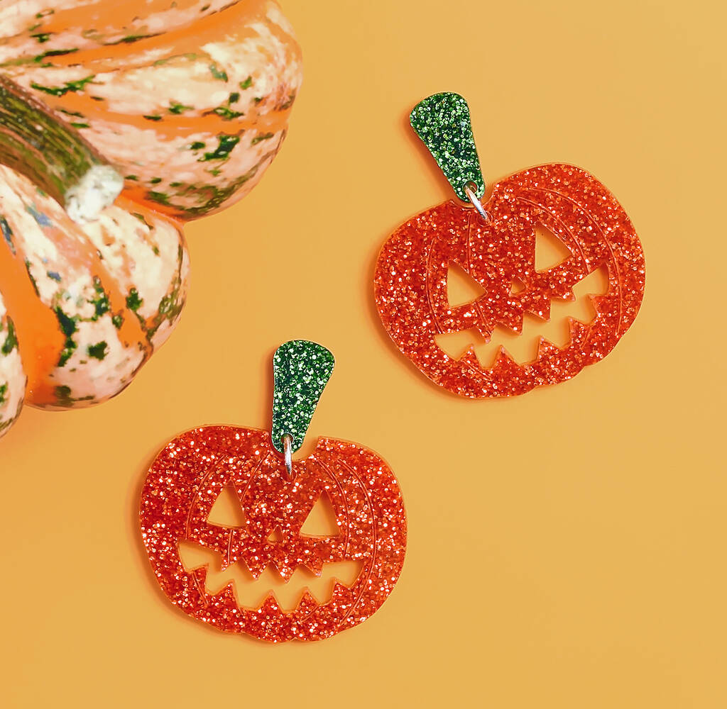 Glittery Pumpkin Earrings, 1 of 4