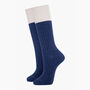 Wool Blend Boot Socks Mid Calf Colour Block Blue Cream, thumbnail 2 of 4