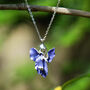 Blue Iris February Birth Flower Necklace, Silver Tone, thumbnail 1 of 3