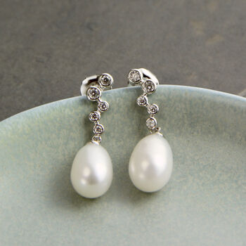 Sterling Silver Crystal And Pearl Drop Earrings, 4 of 11