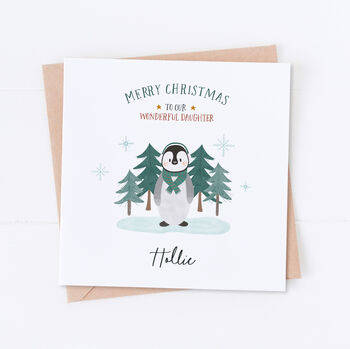 Personalised Green Scarf Penguin Christmas Card, 2 of 4