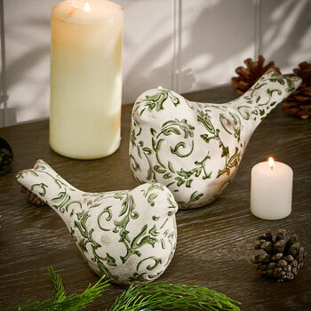 Set Of Two Irina Green Botanical Bird Ornaments, 3 of 8
