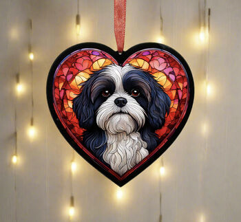 Shih Tzu Stained Glass Effect Heart Suncatcher, 3 of 7