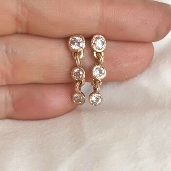 Three Diamond Dangle Earrings On Solid 9k Gold, 4 of 4