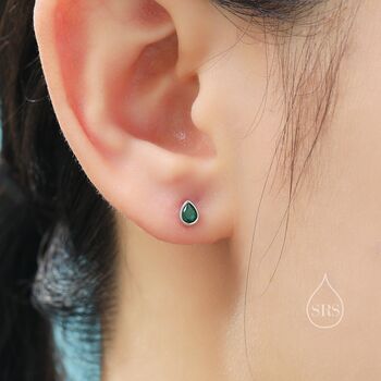 Sterling Silver Emerald Green Cz Droplet Earrings, 3 of 12