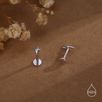 Tiny Lightning Bolt Internally Threaded Flat Back Earrings In Sterling Silver, 5 of 12