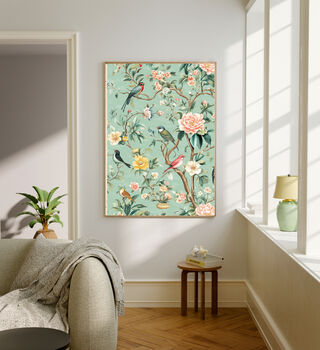 Set Of Two Chinoiserie Green Floral Bird Art Prints, 4 of 4