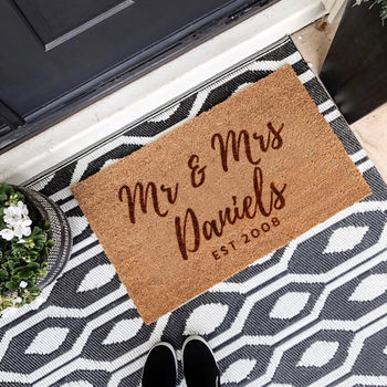 Personalised Mr And Mrs Wedding Gift Door Mat, 2 of 3
