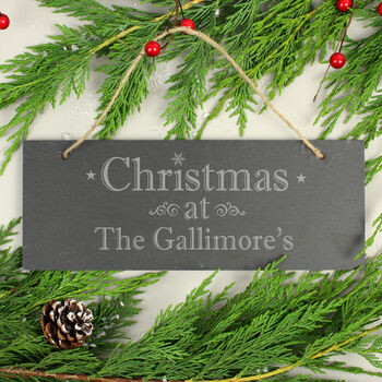 Personalised Christmas Hanging Slate Plaque, 2 of 6