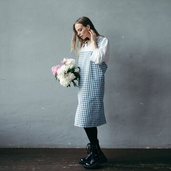 Blue Check Canvas Pinafore Apron For Artist, 2 of 12