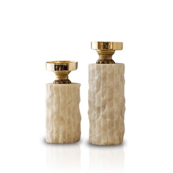 Set Of Two Alabaster And Brass Candle Holders, 2 of 3