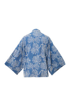 Ivory Embroidered Japanese Pine Needles Blue Short Fully Lined Kimono, 7 of 7