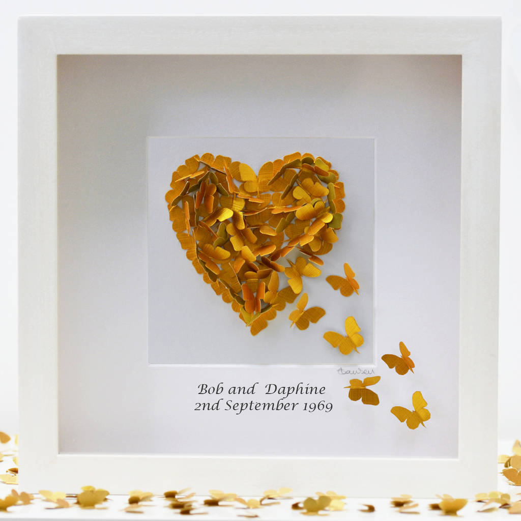 golden wedding anniversary wall art, personalised by inkywool butterfly
