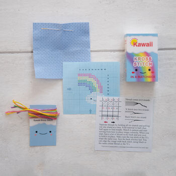 Kawaii Cloud Rainbow Mini Cross Stitch Kit, 5 of 9