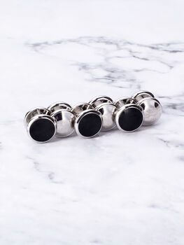 Six Black Dress Shirt Tuxedo Studs And Cufflink Set, 3 of 4