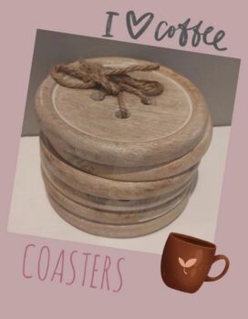 Wooden Button Coasters Set Of Six, 3 of 4