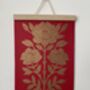 Flower Duet Lino Print Gold On Red Maya Paper, thumbnail 1 of 1