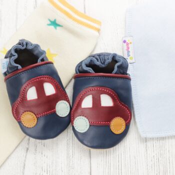 Dotty Fish Red Car Soft Leather Baby Shoes With Barefoot Soles, 4 of 8