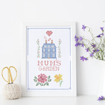 'Mum's Garden' Personalised Cross Stitch Birth Flowers Print, 3 of 4