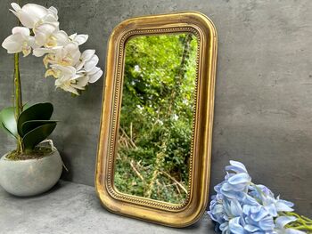Distressed Gold Portrait Mirror With Beaded Frame Decor, 6 of 8