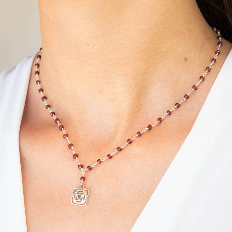 Root Chakra Garnet Necklace In Silver, 1 of 11
