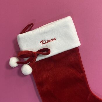 Personalised Embroidered Red Velvet Style Stocking, 2 of 6