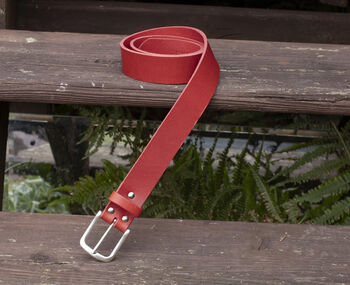 Premium Handmade Mens Leather Belt Red 35mm Wide, 2 of 9