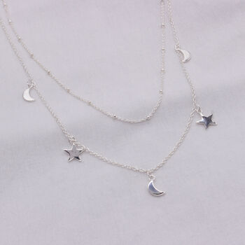 925 Sterling Silver Moon And Star Layered Necklace, 2 of 5