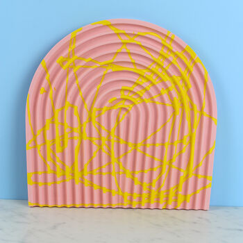 Ribbed Arch Tray | Pink And Yellow Jesmonite, 3 of 5