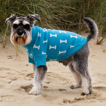 Turquoise Bone Intarsia Organic Cotton Dog Jumper, 4 of 5