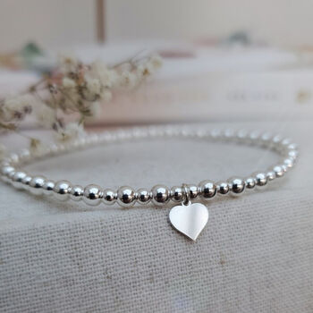 Sterling Silver Personalised Love Heart Charm Stretch Bead Anklet, 8 of 9