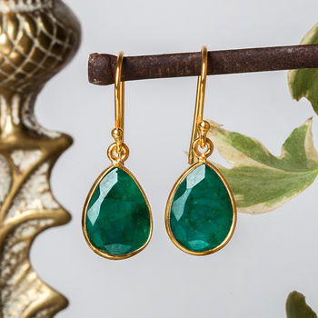 Emerald Gold Drop Earrings, 2 of 4
