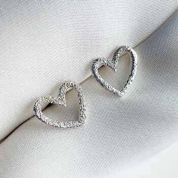 Sterling Silver Textured Heart Studs, 3 of 7