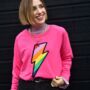 Pink Embroidered Rainbow Lightning Bolt Sweatshirt, thumbnail 2 of 3