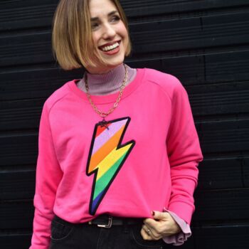 Pink Embroidered Rainbow Lightning Bolt Sweatshirt, 2 of 3
