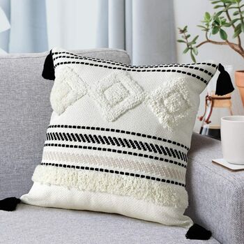 Black And White Tufted Boho Square Pillow Cover, 3 of 4