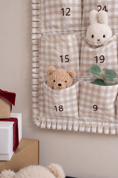 Personalised Beige Gingham Ruffle Advent Calendar Embroidered, 4 of 9