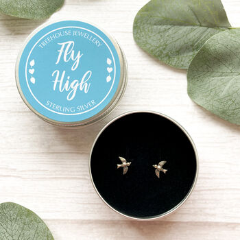 Sterling Silver Swallow Earrings In A Gift Tin, 2 of 10