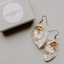 Artisan Velvet Leaf And Little Gold Bee Dropper Earrings, thumbnail 1 of 2