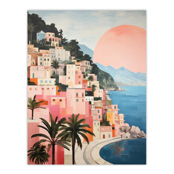 Amalfi Coast Sunrise Italy Pink Blue Wall Art Print, 6 of 6