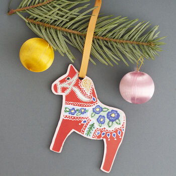 Dala Horse Wooden Lasercut Christmas Decoration, 4 of 11