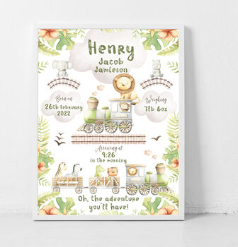 Personalised Keepsake Birth Print Safari Train, 3 of 4