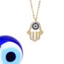 Lucky Hand Eye Necklace Rose Or Gold Plated 925 Silver, thumbnail 4 of 9