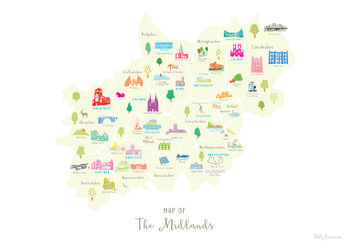 Map Of The Midlands Art Print, 7 of 8