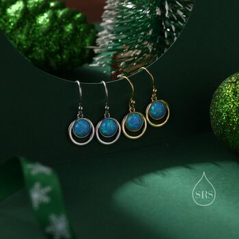 Blue Opal And Circle Drop Hook Earrings, 5 of 8