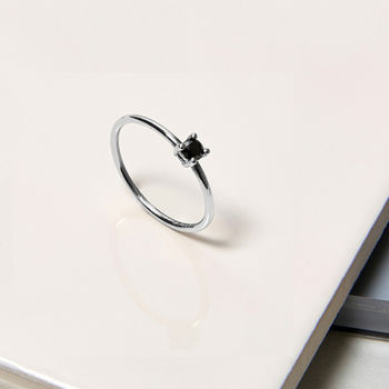 Black Diamond And 9ct White Gold Solitaire Ring, 2 of 5