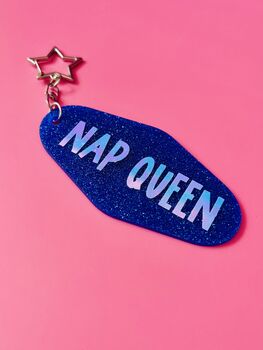 The 'Nap Queen' Sparkly Motel Keyring / Funny Gift For Her / Sleep Lover Accessories / Cute Statement Keyring, 4 of 7
